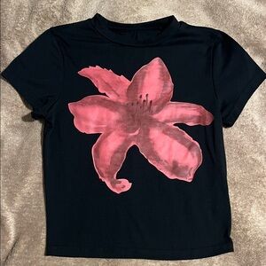 Black Shirt with Pink Flower Design